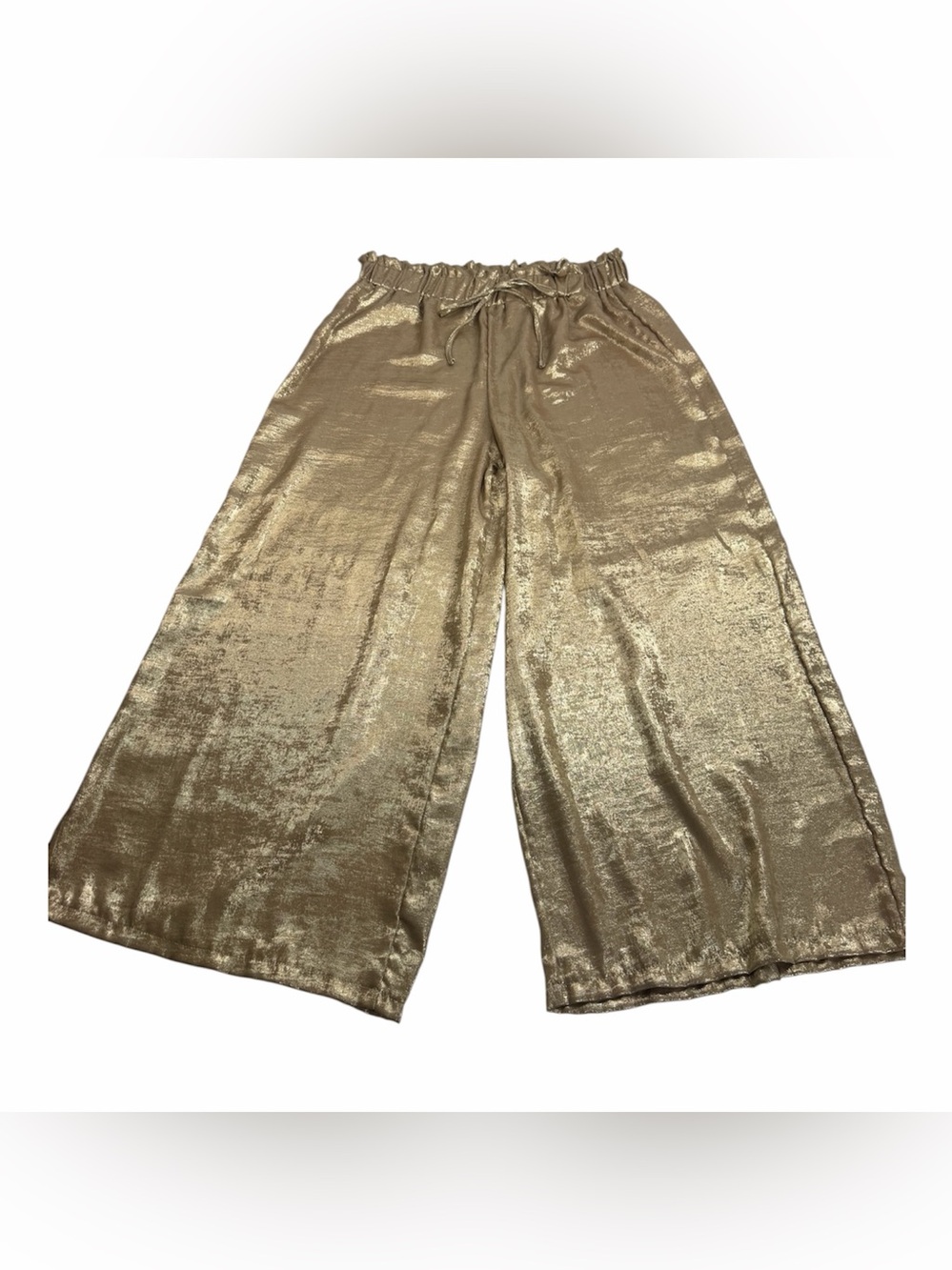 Metallic Gold Wide-Leg Women's Pants with Elastic Waist. Size 1X